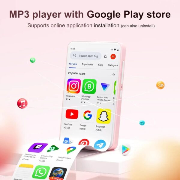 8c90a91a984be03c 80GB MP3 Player Android 9.0 with Bluetooth and WiFi, 4.0-inch touchscreen with speakers, FM radio, eBooks, capacity up to 512GB