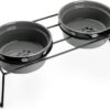 Y YHY Ceramic Raised Pet Bowls 12 oz Capacity 2.75” Height Sturdy Metal Stand, Grey