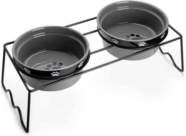 Y YHY Ceramic Raised Pet Bowls 12 oz Capacity 2.75” Height Sturdy Metal Stand, Grey