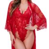 Avidlove Women Sexy Set 2 Piece Kimono Robe with Lace Teddy Lingerie Bodysuit
