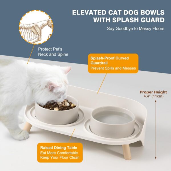 8c9d1df5deab3690 Cat Food Water Bowl Set - Raised Cat Bowls with Non Slip Stand - Elevated Puppy Bowls for Small Dogs - Double Ceramic Cat Feeding Bowls with Splash Proof Guard - Tall Cat Dishes - 2 x 480 ML - 16.2 OZ