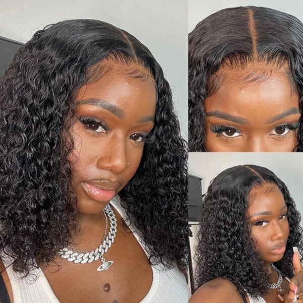 8ca4cf63b5ef0d4a Deep Curly Bob Natural Black Color Brazilian HD Front Part 13x6 Transparent T Lace Highlight Hair Wigs