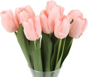 8cba4324f05af472 IPOPU 12PCS Pink Tulips Artificial Flowers for Decoration Fake Tulips Real Touch Fake Pink Flowers Artificial Floral Arrangements Pink Faux Tulips Decor Table Home Kitchen Wedding Decorations (Pink)
