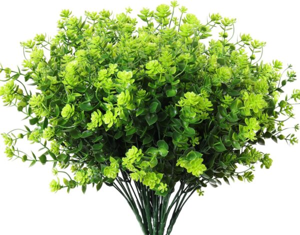 8cc29305073cd41f RECUTMS 12 Bundles Outdoor Artificial Flowers UV Resistant Fake Boxwood Plants, Faux Greenery for Indoor Outside Hanging Plants Garden Porch Window Box Home Wedding Farmhouse Décor(Yellow)