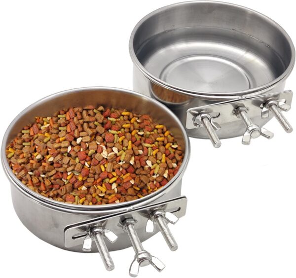 8ce51a62f8f4e928 PINVNBY Parrot Feeding Cups Birds Food Dish Stainless Steel Parrot Feeders Water Cage Bowls with Clamp Holder for Cockatiel Conure Budgies Parakeet Parrot Macaw Small Animal Chinchilla Pack of 2