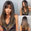 8d28b062e64f4b7a Light Wine Red Synthetic Wigs With Bangs for Women Long Straight Hair Wig Natural Cosplay Party Heat Resistant