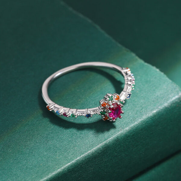 Creative Rainbow Series Ruby Emerald Oval Small Diamonds Couple Ring Original Sterling Sier Geometric Anniversary Gift Jewelry