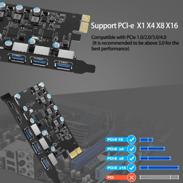 8d40c7058261dc46 5Gbps 3.2 Gen1 USBC PCIE Hub USB 3.0 PCI Express Board PCI-E USB3.0 Adapter Multiplier USB3 3.1 Controller Add on Card