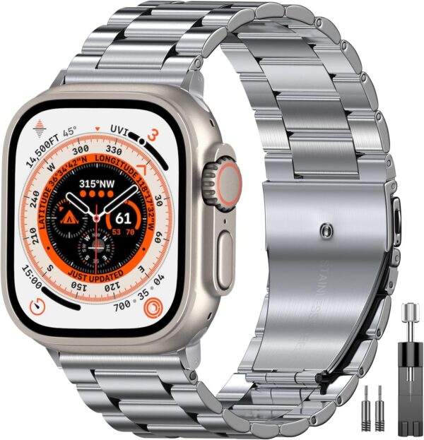 8d429559986eea5f EPULY Compatible with Apple Watch Band 42mm 44mm 45mm 38mm 40mm 41mm, Business Stainless Steel Metal Wristband for iWatch SE & Series 7 6 5 4 3 2 1 for Men Women (Silver, 41mm 40mm 38mm)