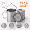 8d8de15e72695d70 Tomshoo 3 PCS Titanium Cookware Set Ultralight 750ml Pot 450ml Water Cup Mug w Lid Folding Spork for Outdoor Camping Backpacking