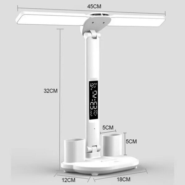 8dada1b1bc2d5cbf LED Clock Table Lamp USB Chargeable Dimmable Desk Lamps 2 Heads 180 Rotate Foldable Eye Protection Desktop Reading Night Lights