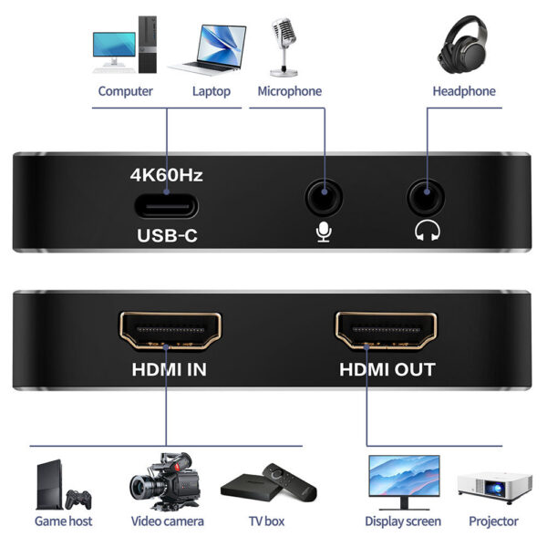 Video Capture Card Compatible 4K HDMI USB 3.2 4K60hz Low Latency Plug and Play 4Kp60 Input/Output Colourful Streaming Recording