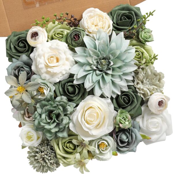 8dbcf1c6a0cd80fc YYHUAWU Artificial Flowers Combo Set Fake Flower Leaf Box with Stems for DIY Wedding Bouquets Centerpieces Arrangements Baby Shower Party Home Decorations