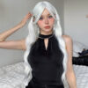 8dc04615327eb9d9 Long Water Wave with Bangs White Colorful Cosplay Silky Wig for Women Daily Party Natural Soft Synthetic Hair Heat Resistant