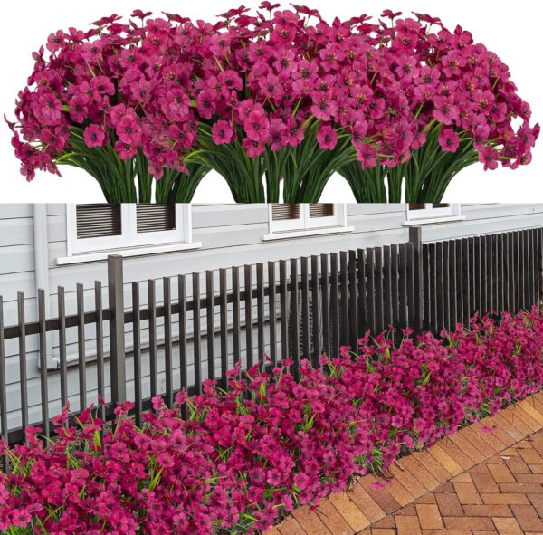21 Bundles Artificial Outdoor UV Resistant Flowers No Fade Fake Outside Flowers Plastic Greenery Faux Shrubs Garden Porch Window Box Home Decoration(Purple)