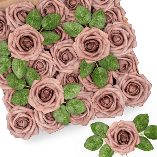 Mocoosy 50Pcs Roses Artificial Flowers, Navy Blue Fake Roses for Decorations, Real Touch Foam Rose with Stems Bulk for DIY Wedding Bouquets Centerpieces Arrangements Valentine's Day Party Home Decor