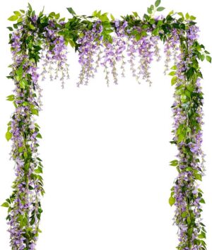 8ddbfa081c52d032 Lvydec Wisteria Artificial Flowers Garland, 4 Pcs Total 28.8ft Artificial Wisteria Vine Silk Hanging Flower for Home Garden Outdoor Ceremony Wedding Arch Floral Decor (Light Purple)