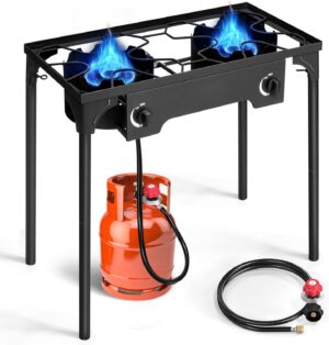 8de089ebf0b383f9 Outvita 150,000 BTU Portable Gas Camping Stove, Outdoor Propane Burner with 20psi Regulator, High Pressure Single Cooker Camp Cooking Home Brewing and Frying