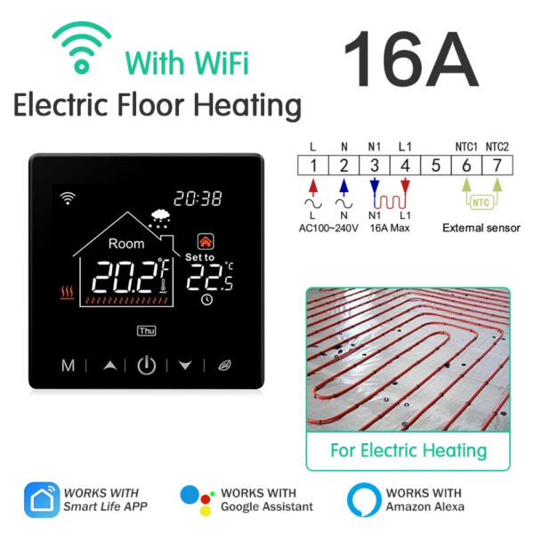 Floor Heating Thermostat Tuya WiFi Programmable Temperature Controller for Electric Warm Gas Boiler Smart Life Work with Alexa