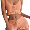 8e202a7565e52d35 SweatyRocks Women's 2 Piece Lingerie Set Pama Sets Ruffle Trim Tie Front Cami Top and Shorts Sleepwear
