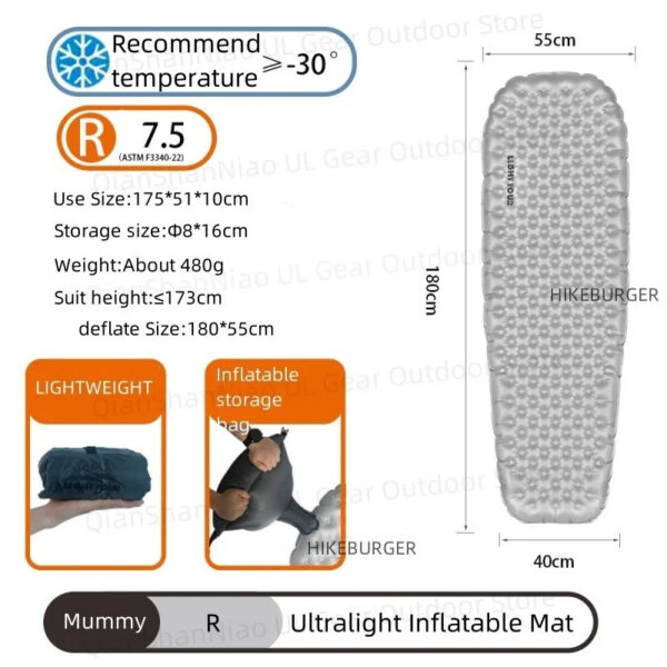 Light Tour R value 7.5 Camping Inflatable Mattress Outdoor Portable Sleeping Pad Ultralight Hiking Single People Mat R4.2
