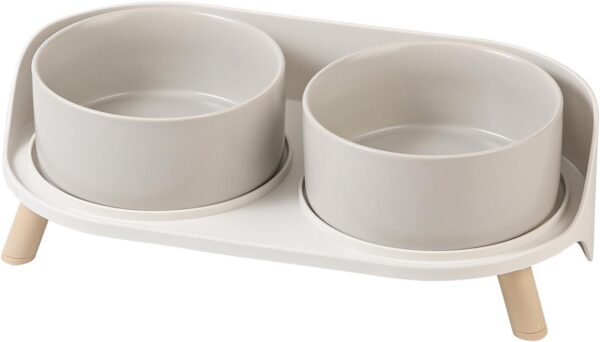 8e350944397c83d1 Cat Food Water Bowl Set - Raised Cat Bowls with Non Slip Stand - Elevated Puppy Bowls for Small Dogs - Double Ceramic Cat Feeding Bowls with Splash Proof Guard - Tall Cat Dishes - 2 x 480 ML - 16.2 OZ
