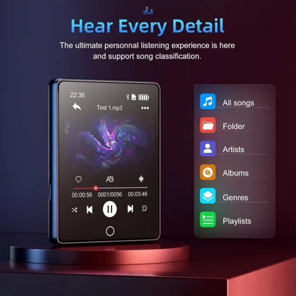 8e44b29cf99cd51b 32GB 2.8 Inch Touch Screen Bluetooth 5.0 MP3 Player, HiFi Music Player with Speaker/FM Radio/Recorder/Ebook/Picture