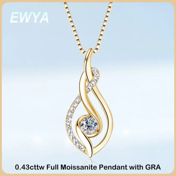 EWYA 2023 Trendy D Color 0.43cttw 4mm Full Moissanite Pendant Necklace for Women Girls S Sier Diamond Neck Chain Necklaces