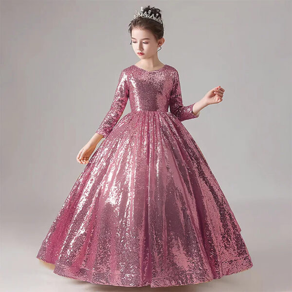 Girls Kid‘s Dress for Wedding Christmas Party Lace Elegant Sequin Tulle Princess Pageant Formal Vestidos