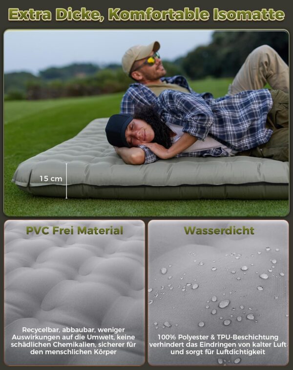 8ecbca2c48535f94 KingCamp Isomatte Camping, Isomatte 2 Personen, Luftmatratze Camping Doppelt, 15 cm Dick, Aufblasbar luftmatratze Kleines Packmaß gegen Kälte für Outdoor Wandern und Camping 201×141 cm