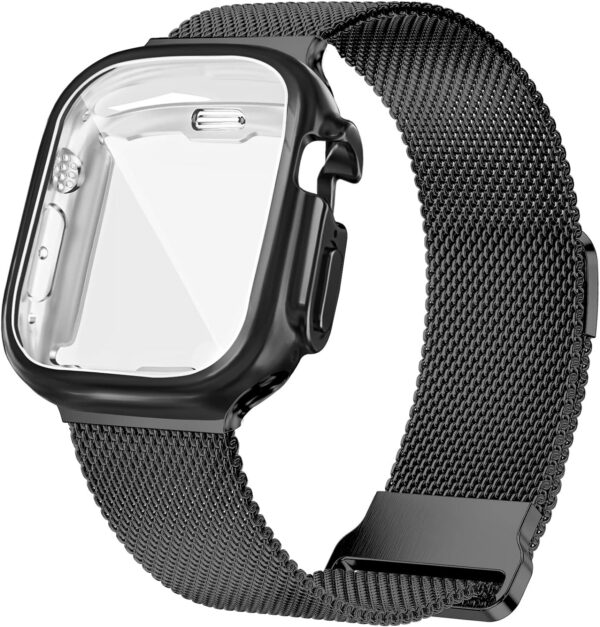 Geoumy Metal Magnetic Bands Compatible for Apple Watch Band 38mm with Case, Stainless Steel Milanese Mesh Loop Replacement Strap Compatible with iWatch Series 8/7/6/5/4/3/2/1 SE Women Men, Rose Gold