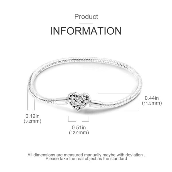 8ee55e84bd1e1c2f MULA 1PC Sier-plated Heart -Shape Open Clasp Snake Chain Charm Bracelet Fit Charms Bead DIY Women Jewelry Gift