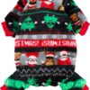 Glasses Reindeer Fuzzy Dog Pajamas, Dog Winter Clothes for Small Dogs Girl Boy, Pet Onesie with Feet, Cat Outfit, Black, Red, Green, Large