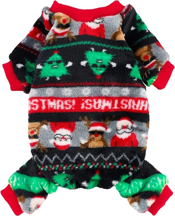 Glasses Reindeer Fuzzy Dog Pajamas, Dog Winter Clothes for Small Dogs Girl Boy, Pet Onesie with Feet, Cat Outfit, Black, Red, Green, Large