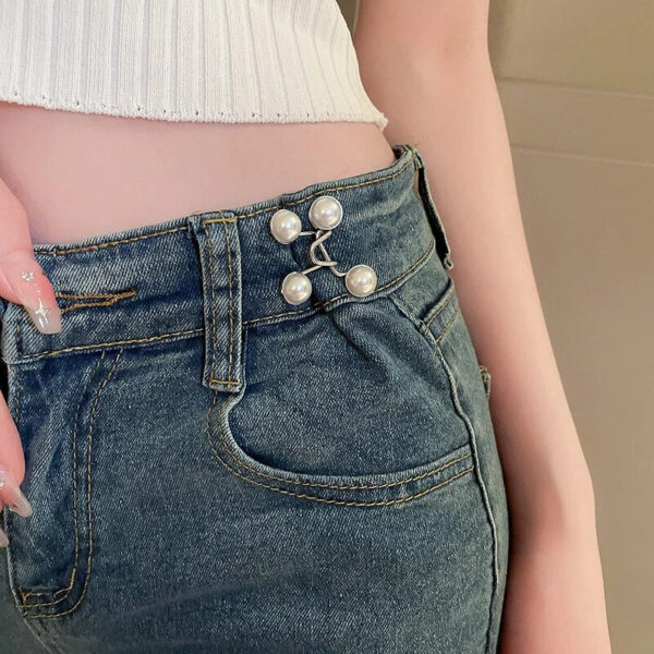 8ee9697f3bb506e8 2pcs Skirt Pants Tighten Brooches Jeans Adjustable Waist Clip Button Pearl Women's Brooch Set DIY Clothing Accessories