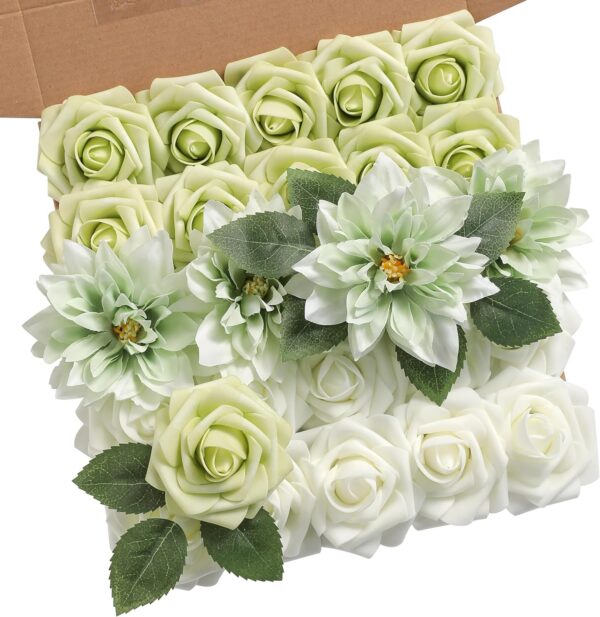 YYHUAWU Artificial Flowers Combo Box Set Gradient Color Flower Leaf with Stems for DIY Wedding Bouquets Centerpieces Baby Shower Party Home Decorations Peach
