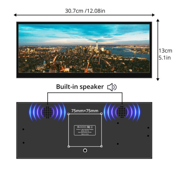 8f2567c092cf69a1 12.3 /14.5 inch Toucreen Monitor HDMI & Type C 1920x720/2.5K IPS LCD Bar Computer Temp Display Widescreen