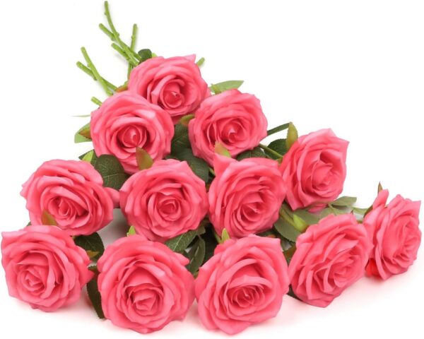 Artificial Rose Flower Dusty Rose Flower Silk Flowers 12 pcs with Long Stem Silk Roses Bouquet for Wedding Bridal Shower Party Home Decoration