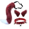 QinRuan Cat Ears and Wolf Fox Animal Tail Cosplay Costume Faux Fur Hair Clip Headdress Halloween Leather Neck Chocker Set (3-Blackwhite)