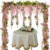 Lvydec Wisteria Artificial Flowers Garland, 4 Pcs Total 28.8ft Artificial Wisteria Vine Silk Hanging Flower for Home Garden Outdoor Ceremony Wedding Arch Floral Decor (Pink)