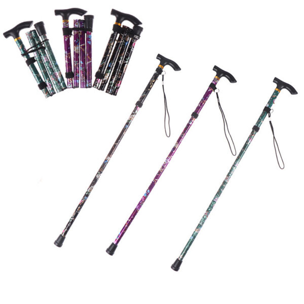 8f4815caf2260c52 Aluminium Alloy Hiking Poles Folding Telescopic Lightweight 4-section Cane T Handle Outdoor Portable Elderly Walking Stick