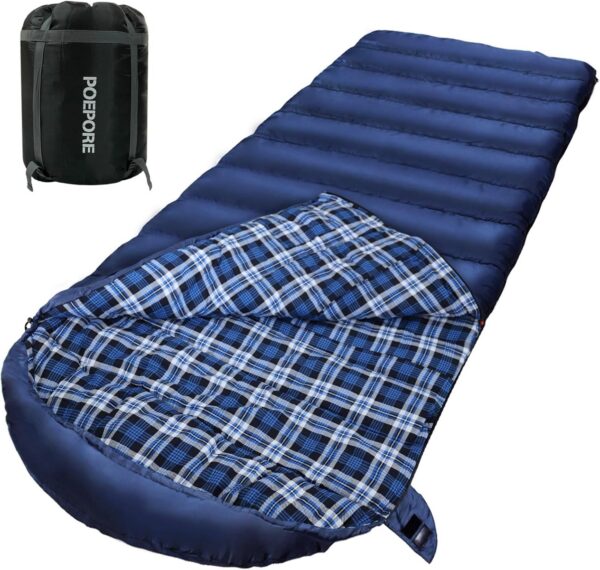 8f4f022e7bfe9744 0 Degree Sleeping Bag 100% Cotton Flannel XXL Cold Weather Winter Oversized Sleeping Bag for Adults Camping Zero Degree Big and Tall with Compression Sack