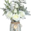 Faux Flowers with Vase,Artificial Silk Roses in Vase, Fake Plant Eucalyptus Flower Arrangement for Home Office Farmhouse Bathroom Dining Table Centerpiece Decorations Coffee Table Decor (Burgundy)