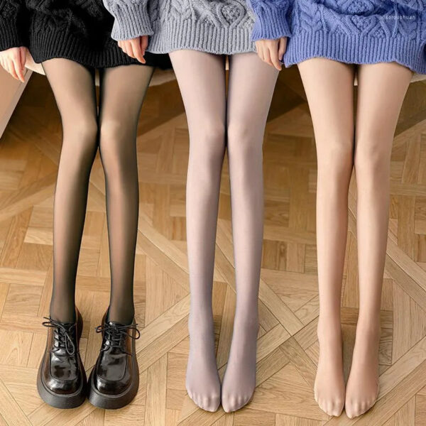 8f7bbe4123f40274 Women Socks Winter Sexy Thermal Pantyhose Fleece Tights Ladies Translucent Fake Stockings Warm Leggings Panty
