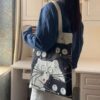 Andeiltech Canvas Tote Bag for Women Aesthetic Cute Cat Shopping Grocery Reusable School with Inner Zipper Girl Gift