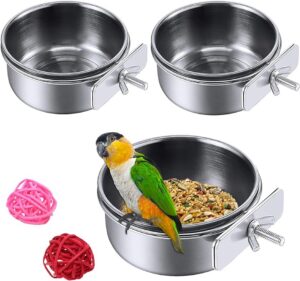 8fbb4ba5dda148d3 HERCOCCI Bird Feeder Dish Cup, Stainless Steel Parrot Food Bowl Feeding Coop Cups Clamp Holder, Bird Water Cage Bowl for Parakeet Lovebird Conure Cockatiel Budgie Chinchilla (5 Pieces)
