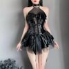 mzenuop Cosplay For Women Cute Anime Lingerie Strap-On Bat Imp See-Through Skirt Set Black
