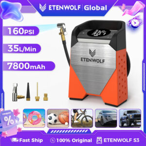 8fc34a7a1cacf8e3 ETENWOLF ZEPHYR S3 Portable Tire Inflator 100% Duty Cycle 160 PSI Car Air Compressor 7800mAh For Cars Motorcycles Balls (New)