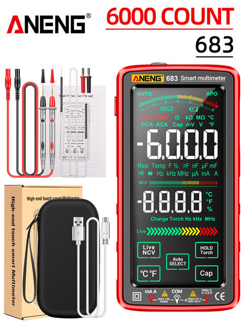 90408a17c5e8a1ad ANENG 683 Smart Multimeter High-end Touch 6000 Counts Multimetro Test Rechargeable Multitester AC/DC Voltage Tester Current Tool