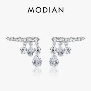 904245764ca5b4ef MODIAN 925 Sterling Silver Sparkling Geometric Water Drop CZ Stud Earrings For Women Wedding Engagement Fine Jewelry Gifts